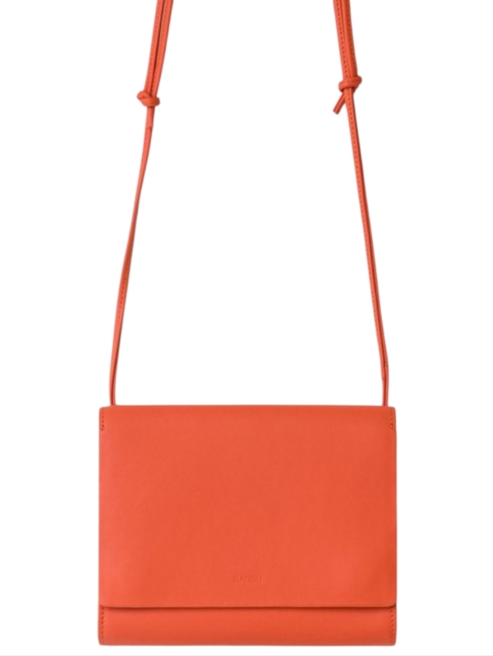BAGGU | Minimalist Orange Cowhide Leather Crossbody Shoulder Bag - Picture 9 of 13